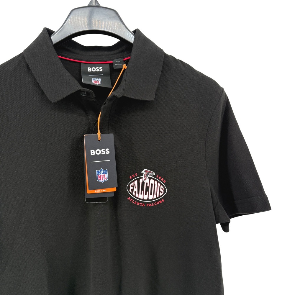 NEW BOSS X NFL Atlanta Falcons Mens Large SS Polo Shirt Black Official Licensed